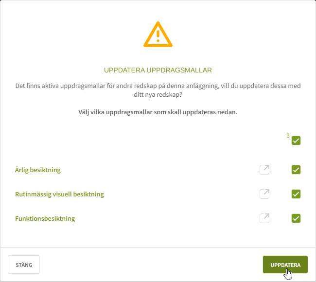 Fig. 5: Kompletterande uppdatering - uppdatera uppdragsmallar