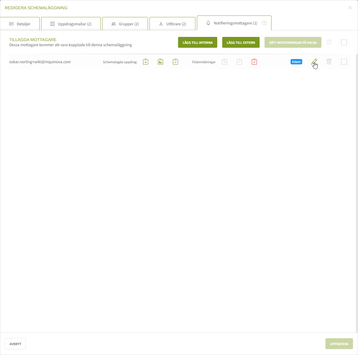 Fig. 3: Redigera extern notifieringsmottagare